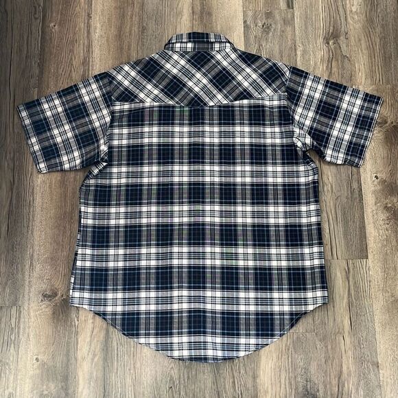 Ely Cattleman Blue Plaid Short Sleeve Pearl Snap XXL - Picture 3 of 4